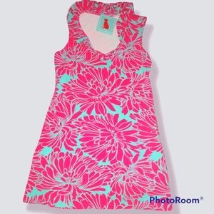 Gorgeous spring mini dress bright neon pink and light blue NWT